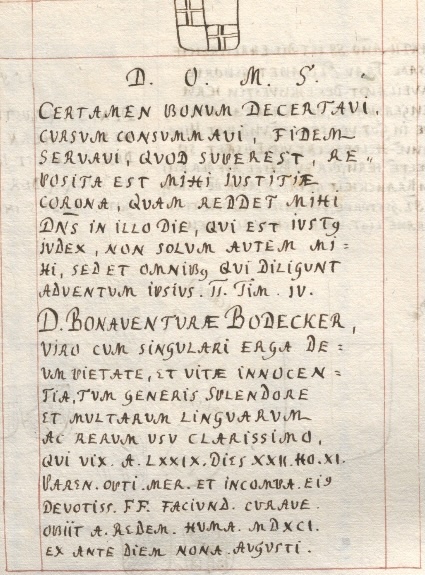 Epitaph Bonaventura I. von Bodeck, Peterskirche Frankfurt am Main